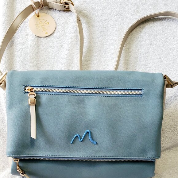 MATMAZEL "Katerina" Two Compartment- Crossbody Purse- Handbag- Blue & Cream - Picture 3 of 12